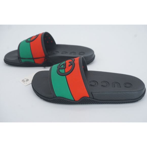 Gucci Agrado GG Logo Rubber Slide MuleSandals Size 35 G New $450 Red Green Black - Picture 5 of 12